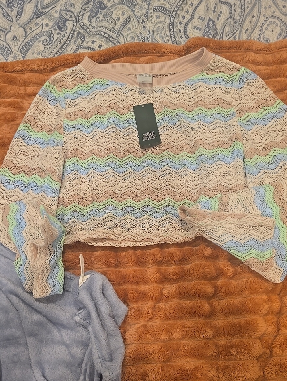 ❤️10/$30 New Light Pink Crochet Crop Top with Pastel Stripes